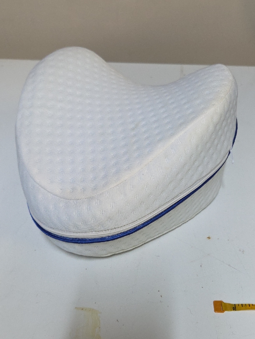 White Contour Knee Pillow with Blue Trim Side Sleep Pregnancy